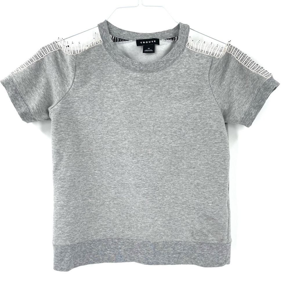 TROUVE Gray Open Shoulder Crew Neck Sweatshirt Casual Top